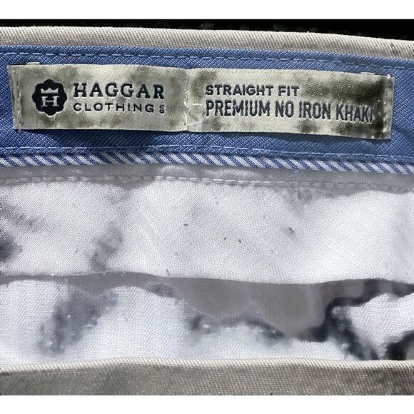 Haggar Khaki Pants Men's Size 32 x 30 Straight Leg Tan Brown Cotton Blend - Picture 3 of 8